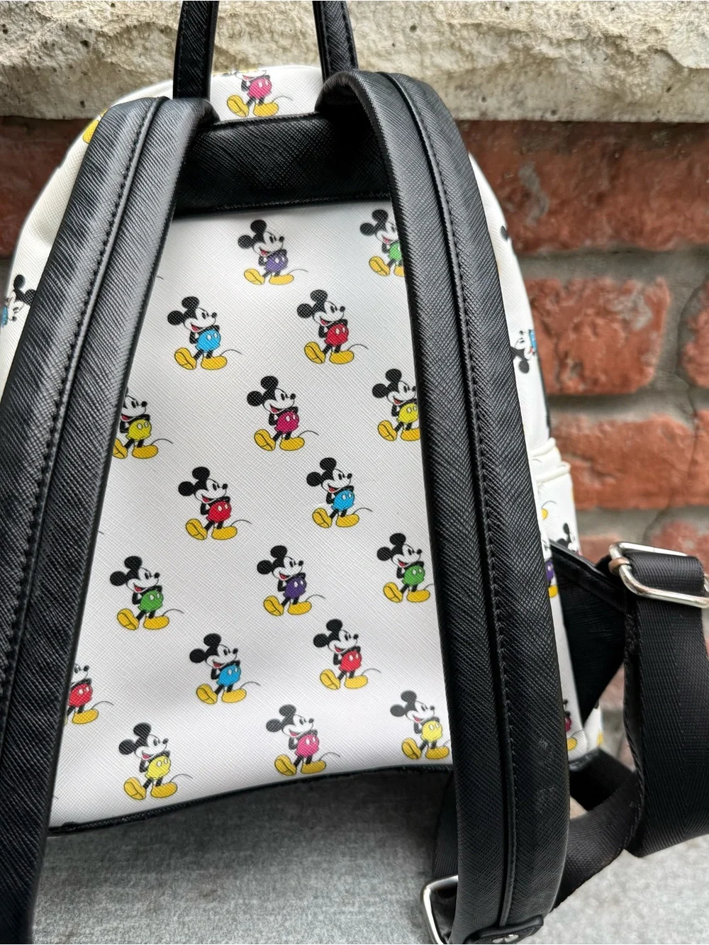 Loungefly White Mini Backpack with Multicolor Mickey Mouse Print